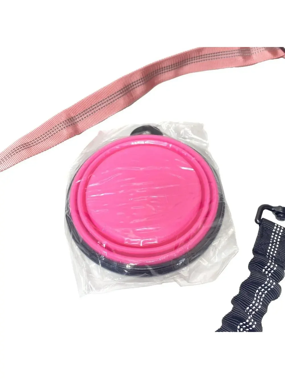 Double Leash Dog Walking 2 Dogs W Collapsible Water Bowl Pink Black Leash 1 Unit